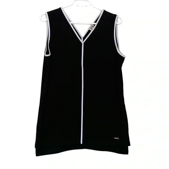 Anne Klein light weight black  tunic with white trim - Picture 3 of 5